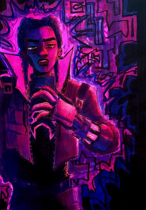 idk wtf possessed me during this bc ive never done colored lighting w markers #Spiderman    #SpiderVerse    #MilesMorales
