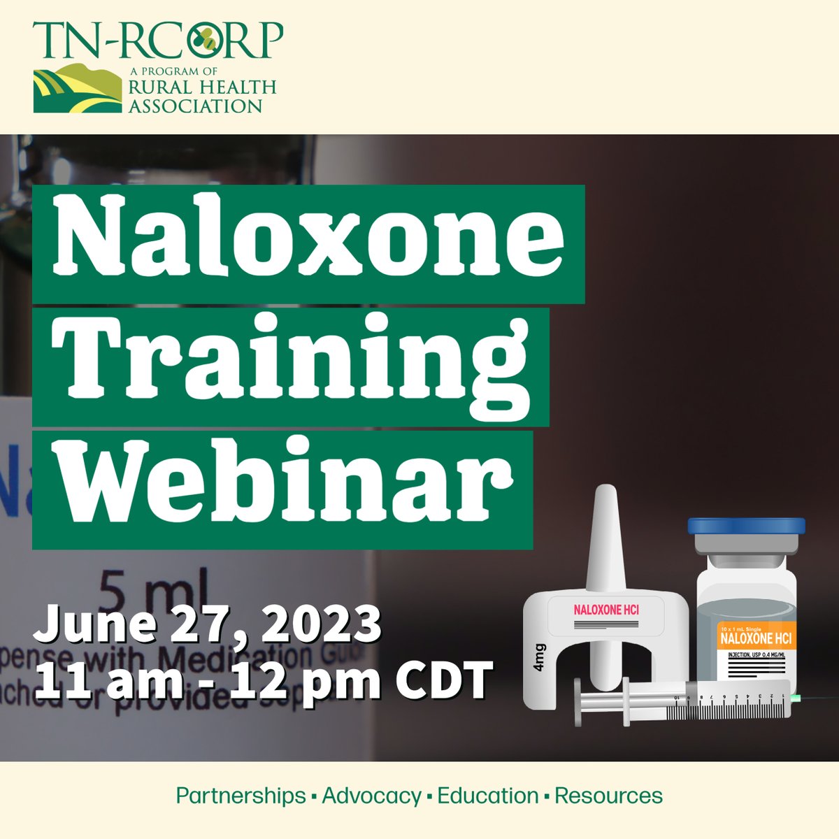 Check out @TNRuralHealth 's virtual training webinar June 27th from 11 am - 12 pm CDT!
Topics covered: impacts of the overdose epidemic, the impact of substance misuse on the brain, responding to an overdose, and how to administer Naloxone. Register: bit.ly/NalWeb