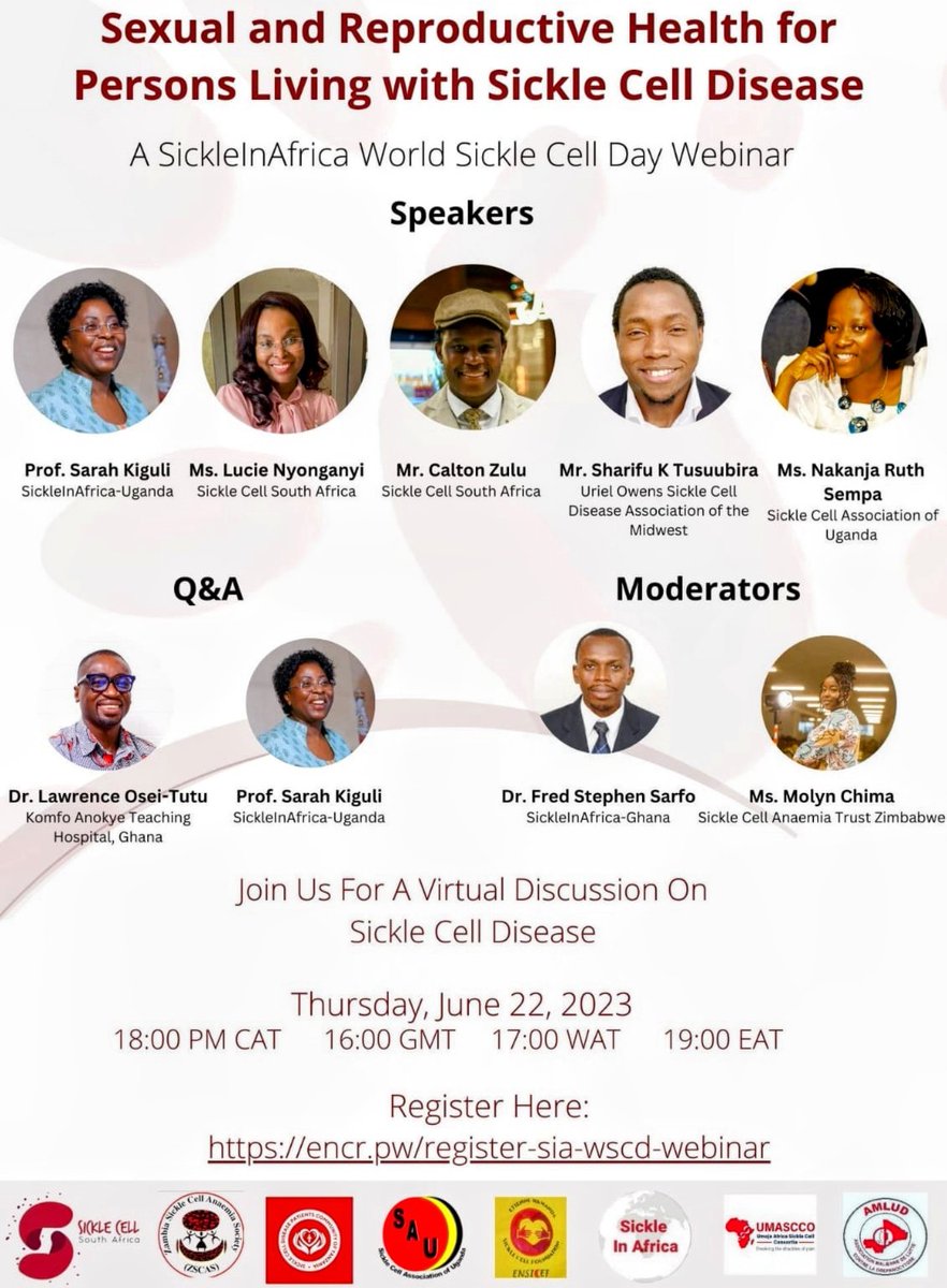 Join Board Member, SCD Advocate Sharifu K. Tusuubira and various SCD Advocates & Leaders of Africa, for A #SicklelnAfrica #WorldSickleCellDay Webinar, Thursday! Register at the link for this virtual discussion on SRH for SCD Persons. 
#sicklecellmidwest
 bit.ly/3pdbYvY