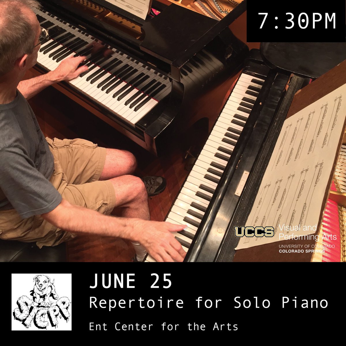 Summer Institute for Contemporary Performance Practice Festival 
SICPP I: Repertoire for Solo Piano
Chapman Foundations Recital Hall
7:30pm-9pm
On Sunday, June 25, the UCCS Music  Program will premiere the first of a series of concerts featuring  SICPP artists and composers.