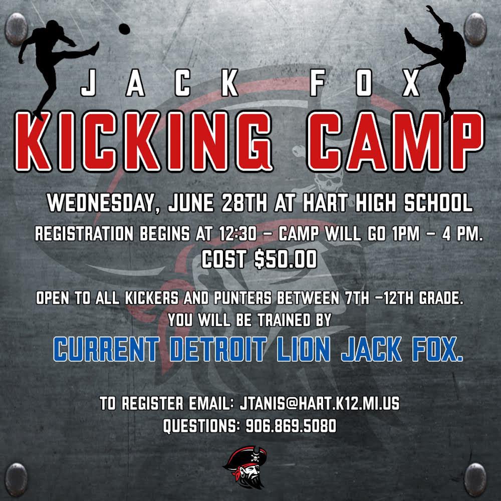 Excited to be helping @Lions punter @MrJackFox with his kicking camp. Wednesday June,28 1pm-4pm Hart High School