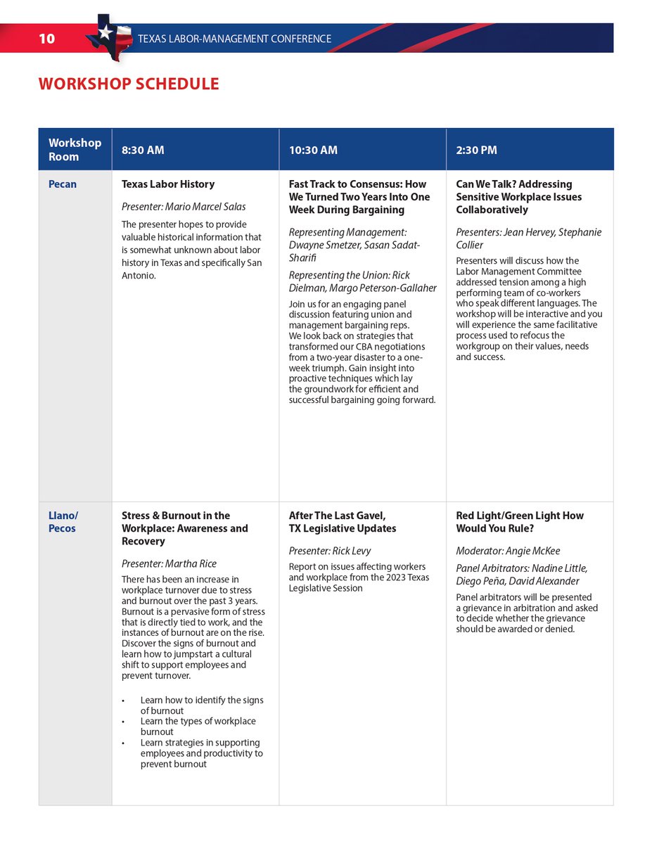 TexLMConference's tweet photo. Texas Labor-Management Conference 2023 Workshop Schedule https://t.co/AzE5H6rV2P