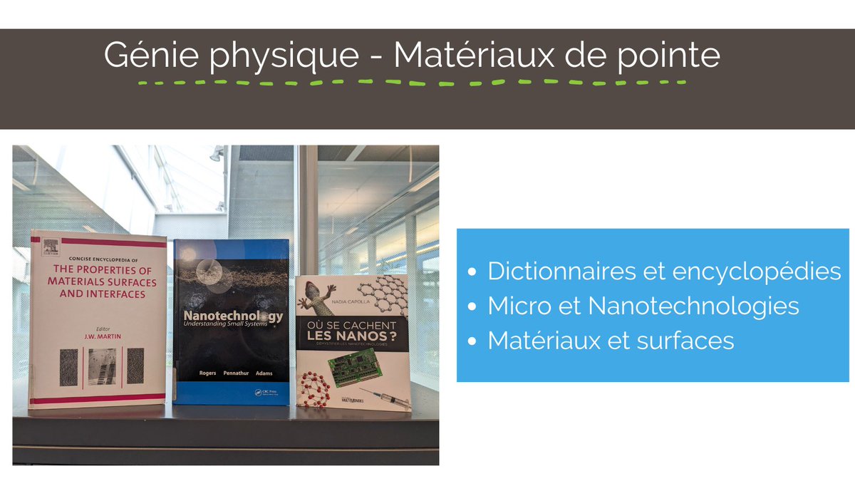 bibliopolymtl's tweet photo. Vous êtes intéressé par les nanotechnologies ? Consultez le guide en génie physique sur les matériaux de pointe.
➡️Micro et nanotechnologies
➡️Matériaux et surfaces
✏️Vous voulez en savoir plus, consultez notre guide. #SuivezLeGuide https://t.co/rOPrdi1pCS https://t.co/mWL4cN9Z6H