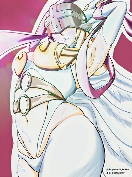 まんちさんよりお借りした線画 塗らせて頂きました  とても綺麗な線画で、塗っていてとても楽しめました ありがとうございました!   #デジモン #エンジェウーモン #線画交換