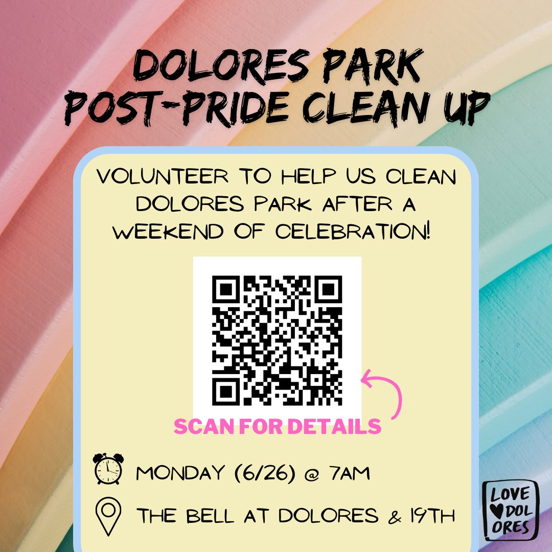 PRIDE doesn't end after the parade! 🏳️‍🌈
Take pride in your community and Dolores Park by helping us clean up. Sign up here: rb.gy/6uy1q

<a href="/RecParkSF/">San Francisco Recreation and Park Department</a> <a href="/DoloresPark/">DoloresPark</a> <a href="/racetozerowaste/">Race To Zero Waste</a> #SFPride #Pride #Pride2023  #SanFrancisco #California #DoloresPark #PrideParade #PrideMarch