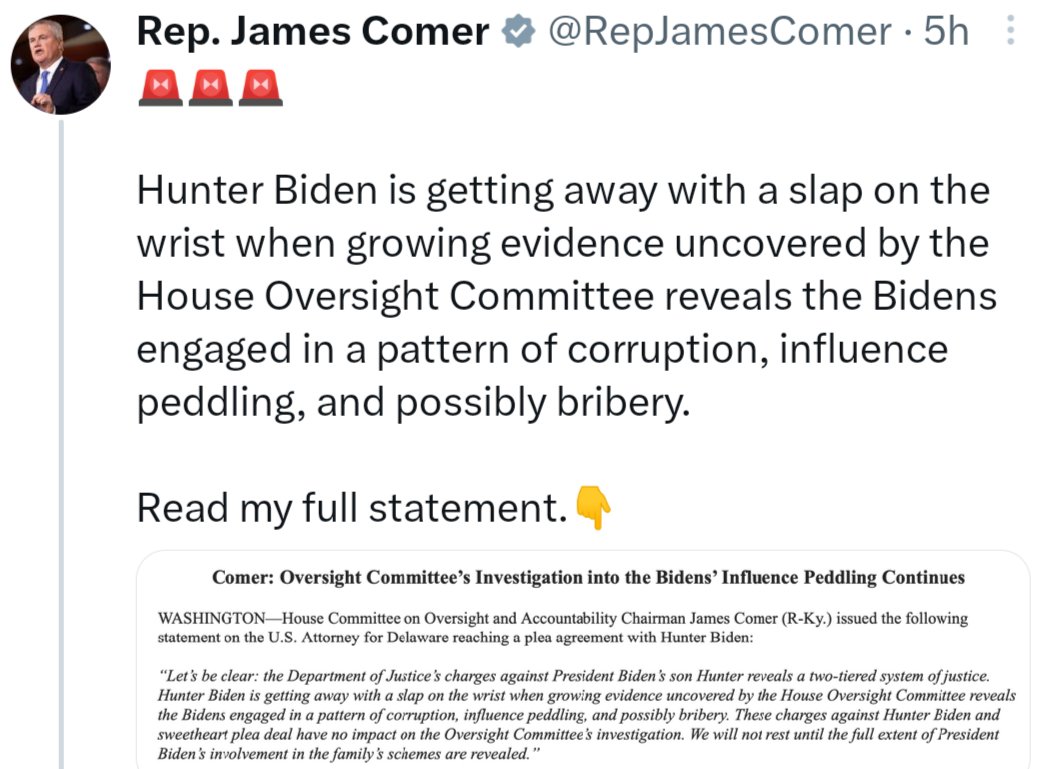 You know that you're lying, James Comer. We know that you're lying, James Comer. Kentucky, stop sending this wasteful, lying, grifting abuser to DC. We're tired of your bad choices costing the rest of us money and freedom.
#wtpBLUE #Fresh #DemVoice1