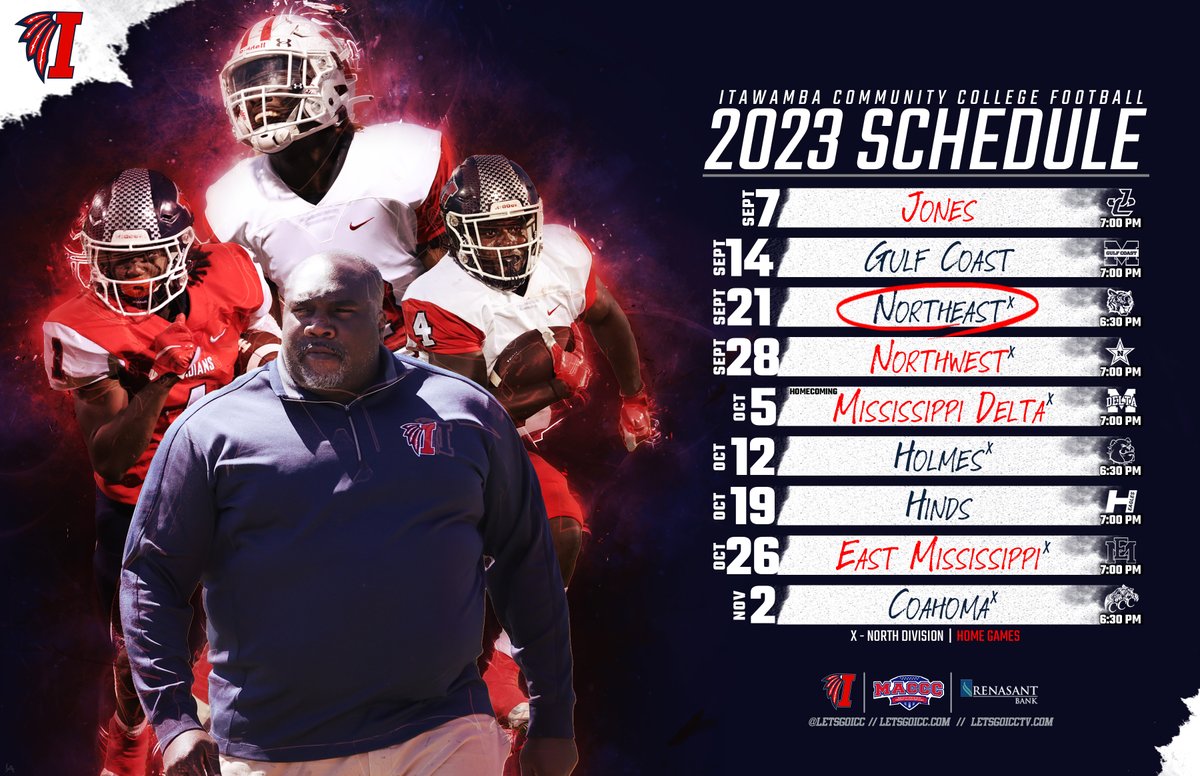 The 2023 #ICCFootball Schedule is here! Mark your calendars to join us in Fulton this fall!  #RollTribe