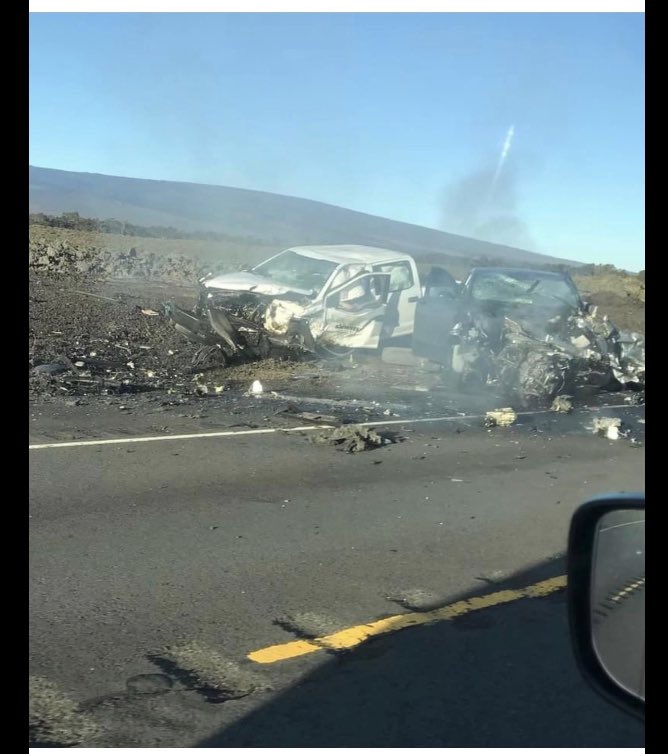Travel so safe my friends 😞🙏🏽🙏🏽🙏🏽🙏🏽💔💔💔 it’s never worth it to get there 2 minutes faster, there’s the chance you may not get there at all.. This was this AM on the Big island of Hawaii. My daily commute. This road is deadly. Is there sadness and regret in that last moment?