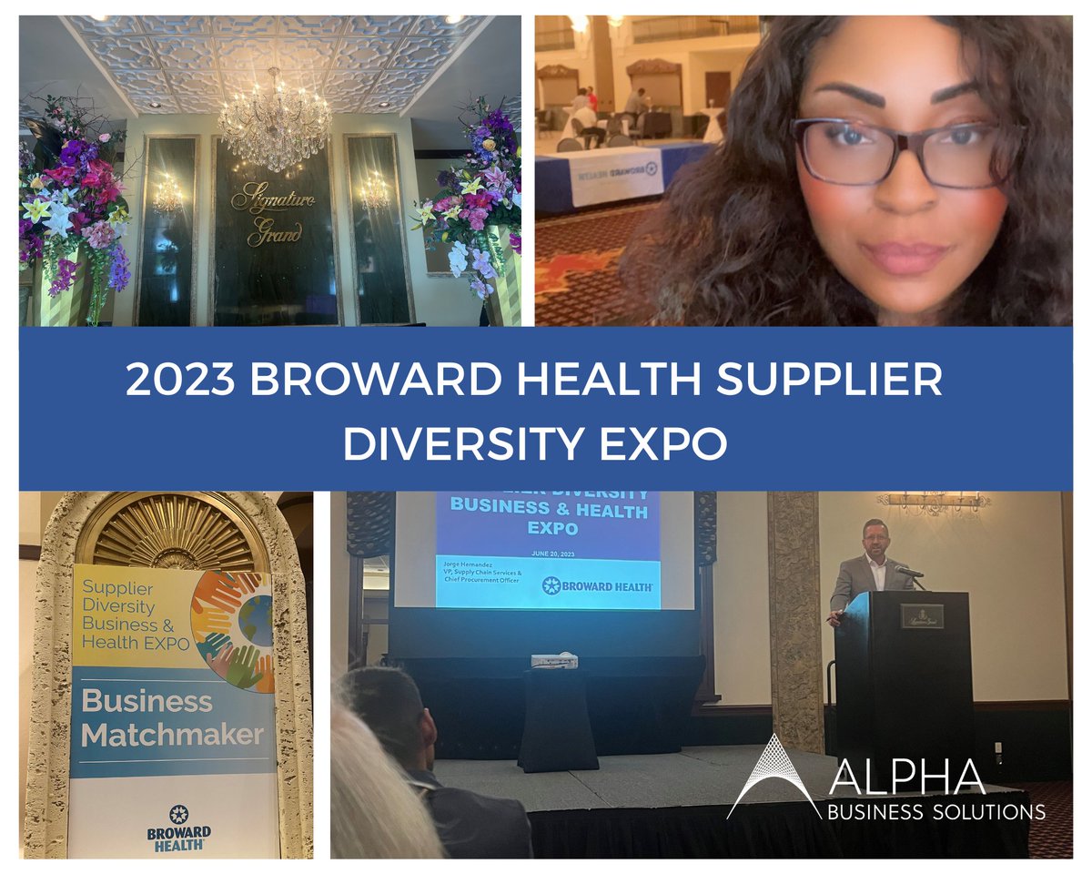 Today, Andrea Cookhorn – Director of Marketing for ALPHA, attended the 2023 Broward Health Supplier Diversity Business &amp; Health EXPO in Davie, Florida. The team at Broward Health provided info on current business opportunities &amp; supplier registration requirements.

#ALPHA #MBE