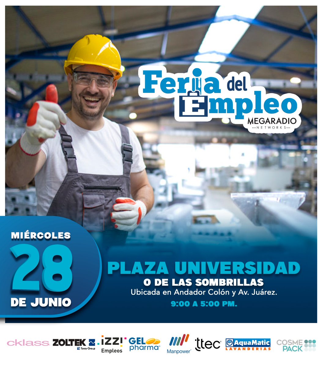 ¿Buscas trabajo? 🕵️ 

El próximo 28 de Junio te invitamos a la Feria del Empleo en:
📍 Plaza Universidad en el centro de Guadalajara. 
Asiste de 9 a 5 de la tarde y conoce las ofertas de trabajo que tenemos para ti. 😉

#Romance995 #PonloEnTuCorazón