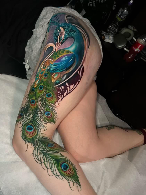 JcenaJohn's tweet photo. Peacock by Leanne Fate, North of winter tattoo studio, Manchester, UK https://t.co/8VaYFCDxU3