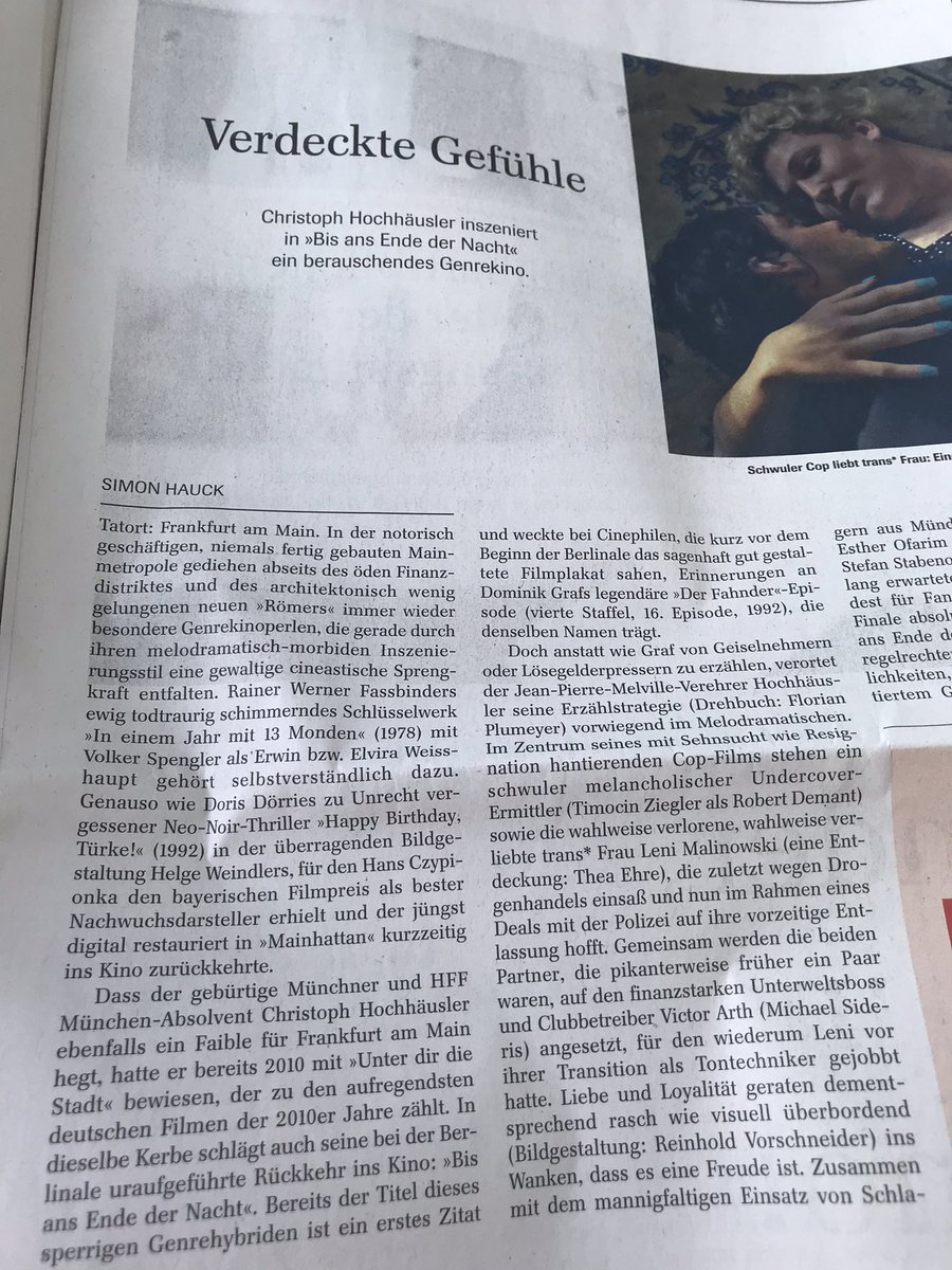 Verdeckte Gefühle. Aus meiner #Film #Kritik zu #BisAnsEndeDerNacht von #ChristophHochhäusler aus unserem aktuellen <a href="/MuenchnerF/">Münchner Feuilleton</a> . Ab Donnerstag im #Kino . @grandfilm_de #Frankfurt #Polizei #Genre #Mix #Fassbinder #LGBTQ #Berlinale #Berlinale2023