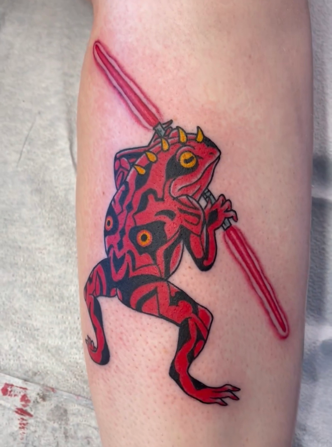 JcenaJohn's tweet photo. “Dart” Maul Frog done by Thad Collis at Iron Ghost Tattoo in Charlotte, NC. https://t.co/qM9r9Le4L5