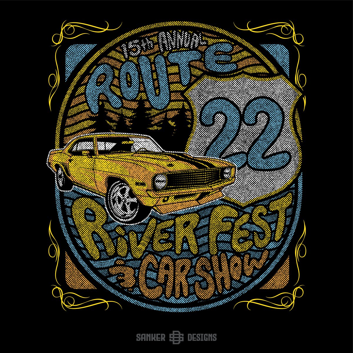 SankerDesigns's tweet photo. New artwork for the 15th Annual Route 22 Riverfest &amp; Car Show T-shirts.

We went with a different style than your typical Car Show design, and couldn't be happier with the results! https://t.co/WtPH39Cjb3