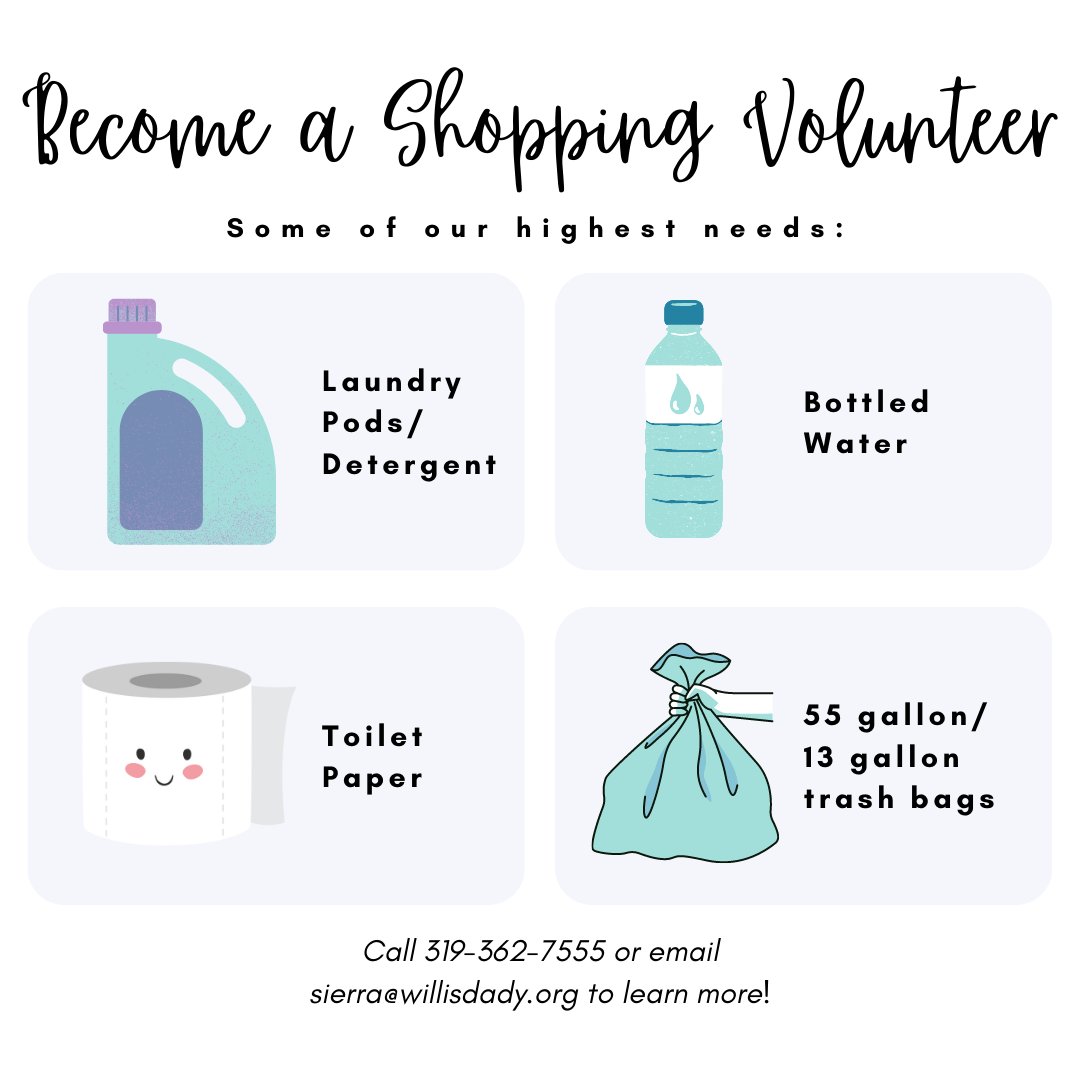 Do you want to serve in your community but simply don’t have enough time? We've got a great solution, become a shopping volunteer! 🛒 Call 319-362-7555 or email sierra@willisdady.org to learn more about how to help.💙 Check out willisdady.org/blog for more details.