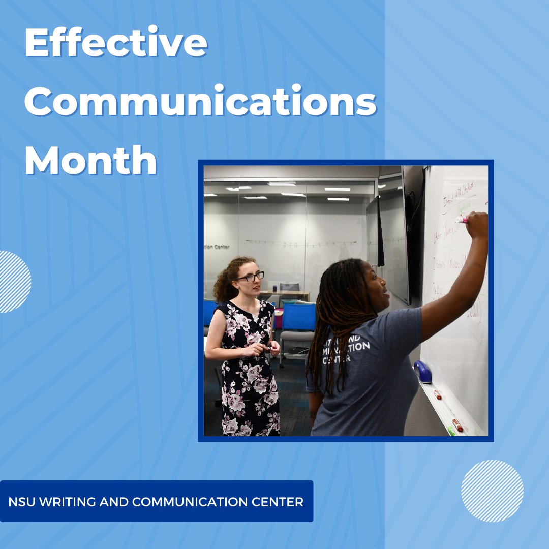 June is Effective Communications Month, and here at the WCC, we strive to provide support on all of your writing needs to ensure that you feel confident in communicating the goals of your work. Go on ahead and schedule an appointment with us today! #nsuwcc