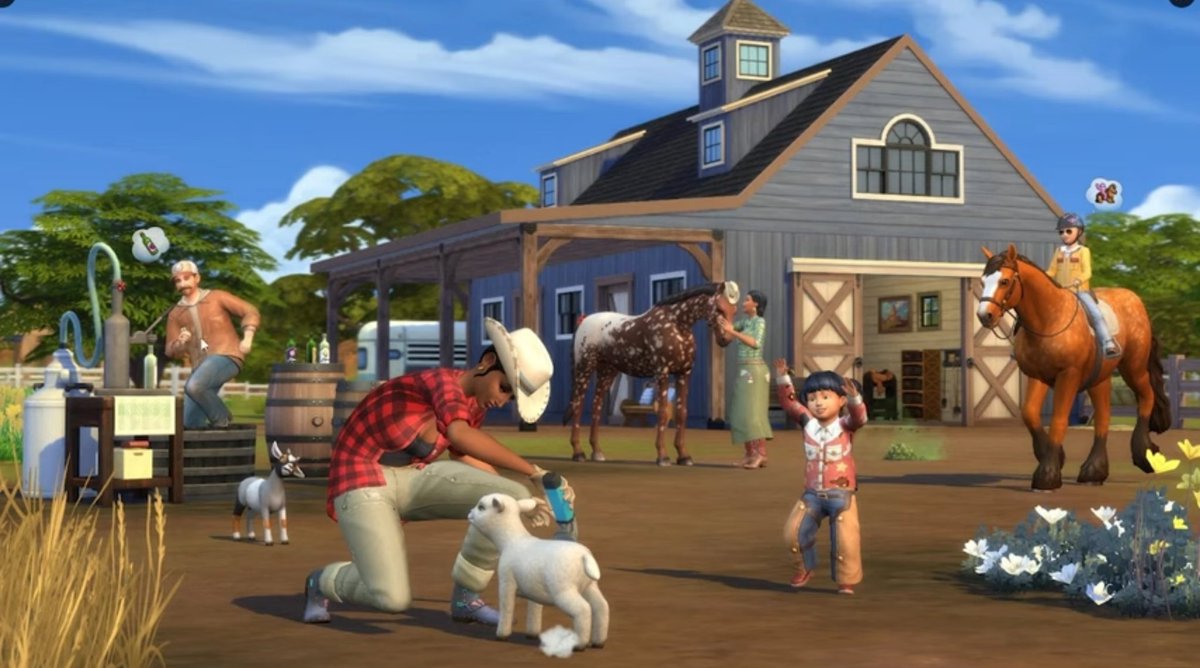 ts4 horse pack just looks like cottage living but americanised WHY ARE THERE GOATS HERE this all just feels like it should’ve been included in cottage living and idc about the items i don’t think anyone cares about wild west styled furniture or cas items 😐😐