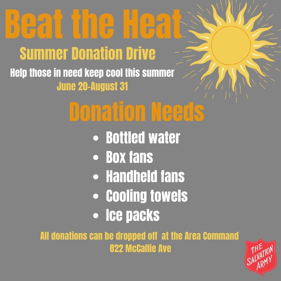 ChattanoogaSA's tweet photo. Temperatures are rising and our neighbors are in need of heat relief. We encourage you to help with this year's Beat the Heat initiative now until August 31. For more information on in-kind and monetary gifts, please visit https://t.co/MynwOk0sEq https://t.co/nEyQqDmBfM