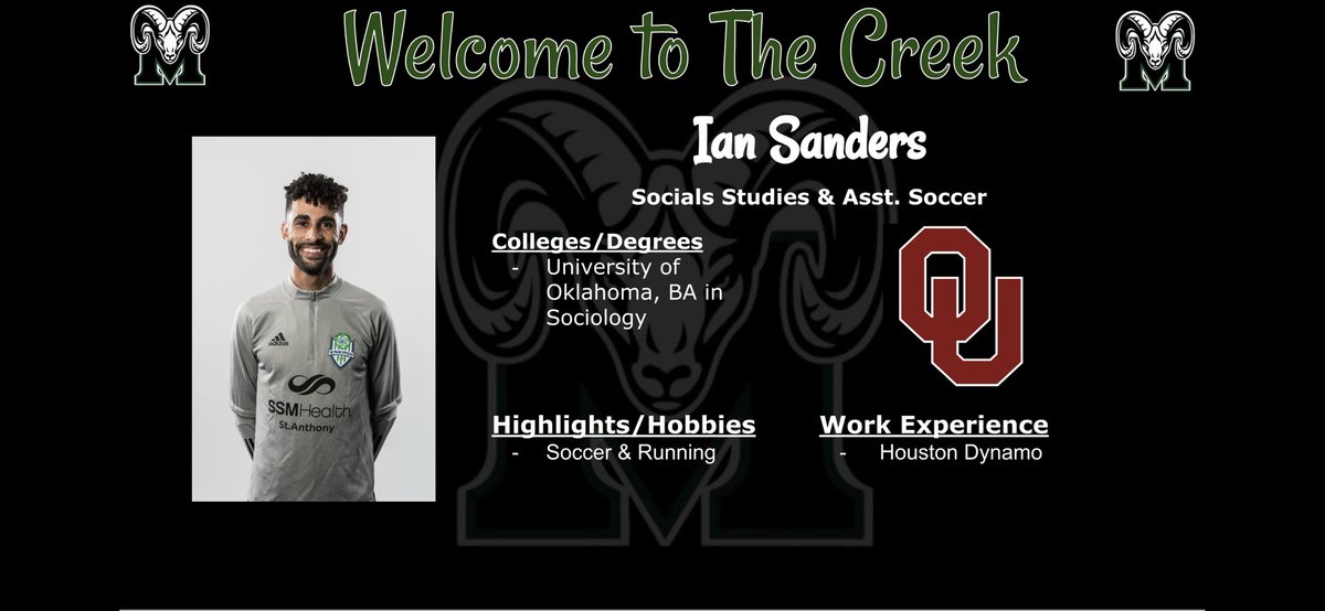 We want to take a moment to welcome Coach Sanders to the @MCHS_Rams fam! He will be teaching World Geography and coaching @MaydeSoccer!