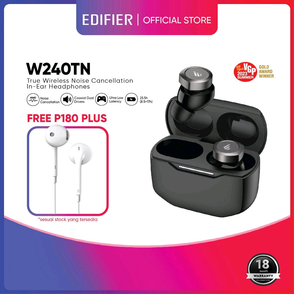 Edifier W240TN True Wireless Noise Cancellation In-Ear Headphones. Lagi flash sale guys