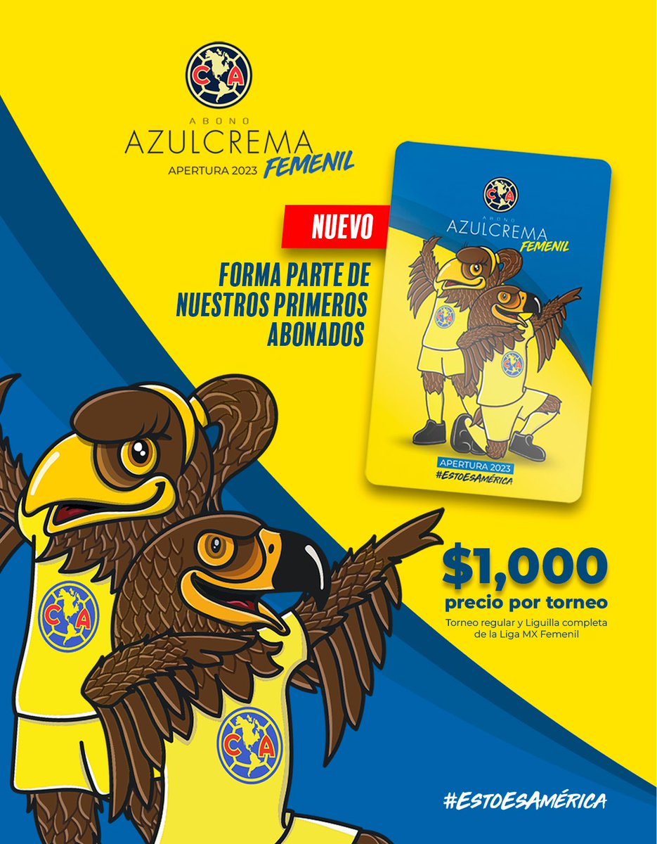 ¡Acompáñanos en este Apertura 2023, adquiere el 𝐀𝐛𝐨𝐧𝐨 𝐟𝐞𝐦𝐞𝐧𝐢𝐥 y sé parte de nuestra historia! 🦅 #SomosAzulcrema ℹ️ bit.ly/3PlYpoG 💻 Venta por internet: bit.ly/42YE3Fe