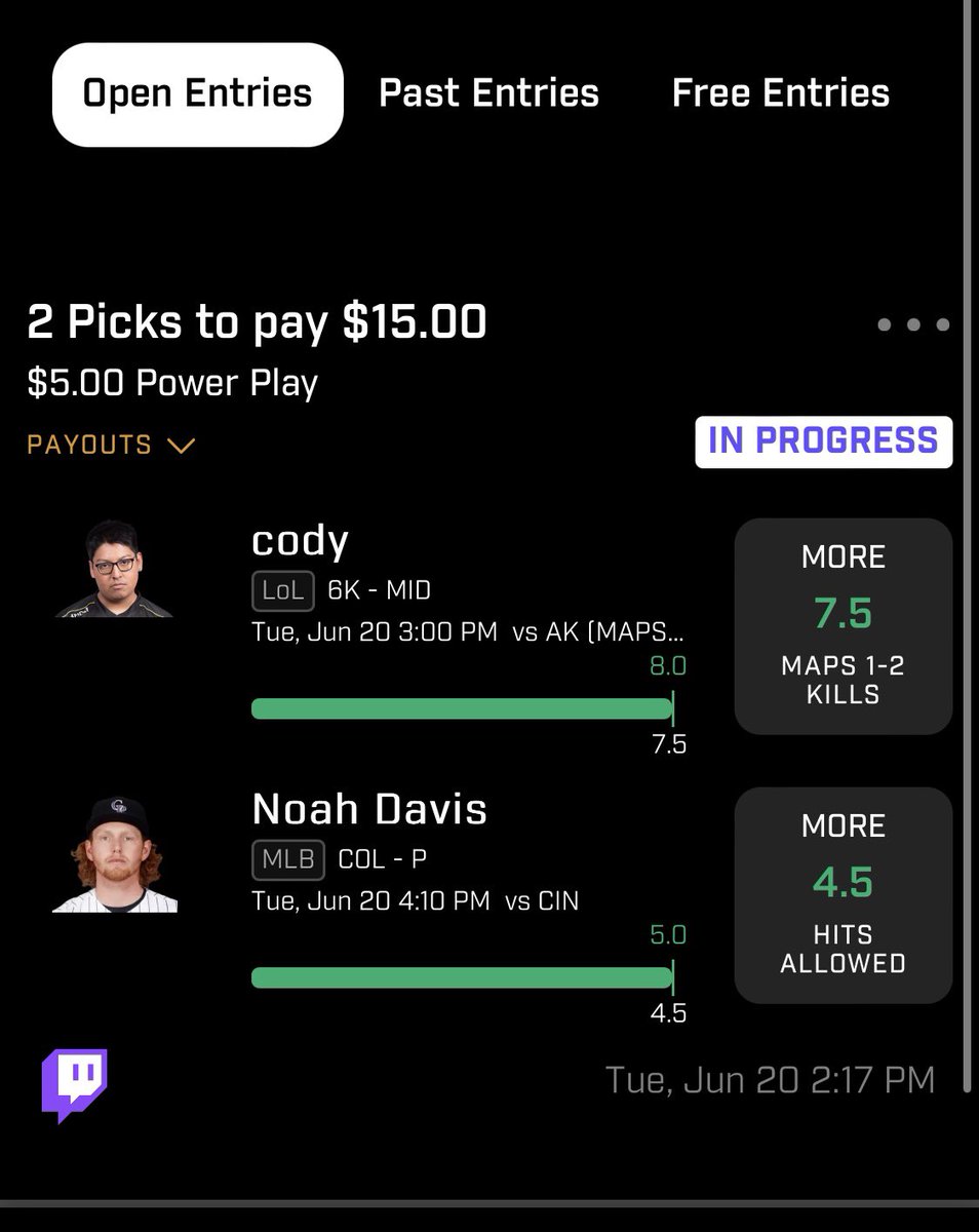 @ndotdiab 2 picks from the discord 😆 needed this even tho it’s only 5$ PP 😅 #prizepicks #GamblingTwiitter #LoLprizepicks #Mlbprizepicks