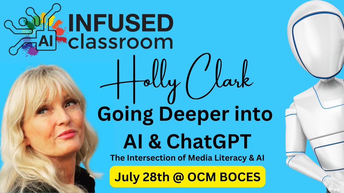 O²CM BOCES SLS (@o2cmbocessls) on Twitter photo We are so excited to have <a href="/HollyClarkEdu/">Holly Clark - The AI Infused Classroom</a> joining us for another day of AI and its implications on education. We hope to see you on July 28th in Syracuse, NY!! #tlchat #edtech #aiedu #aieducation mylearningplan.com/WebReg/Activit… We are so excited to have <a href="/HollyClarkEdu/">Holly Clark - The AI Infused Classroom</a> joining us for another day of AI and its implications on education. We hope to see you on July 28th in Syracuse, NY!! #tlchat #edtech #aiedu #aieducation mylearningplan.com/WebReg/Activit…