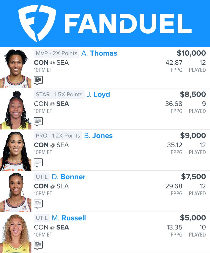 DFS Thieves on Twitter "🏀WNBA SINGLE GAME🏀 Follow and like Fanduel 