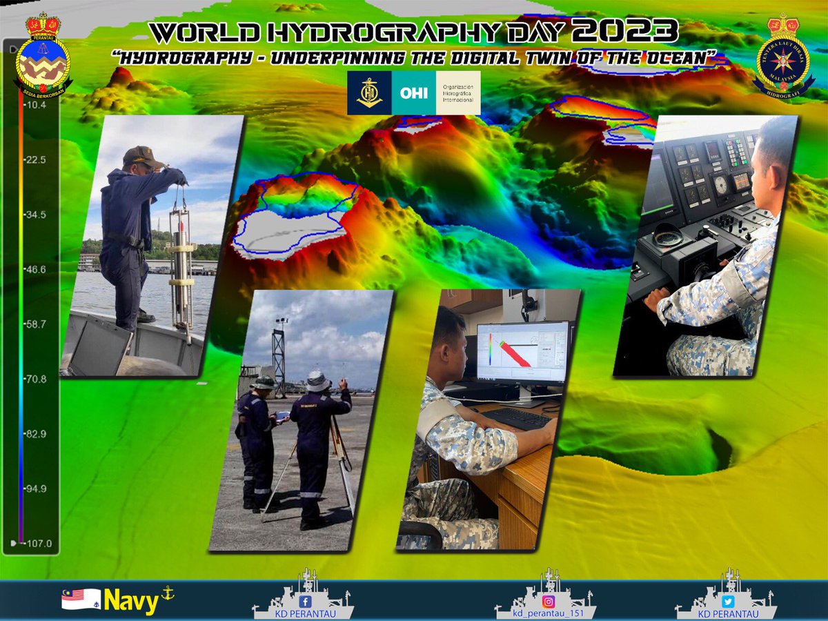 Happy World Hydrography Day 2023 from #WanderersCrew151

"Hydrography-Underpinning The digital Twin of The Ocean" - Design to highlight the relationship between hydrography and oceanography, and how hydrography
can play a key role in developing the digital twin of the ocean.