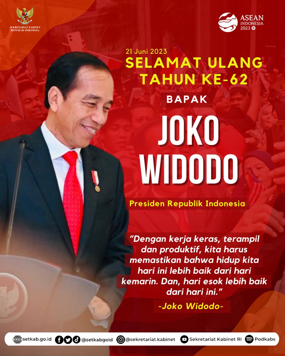 Selamat ulang tahun Presiden RI <a href="/jokowi/">Joko Widodo</a>. Semoga selalu dilimpahkan keberkahan dalam hidupnya, serta diberikan nikmat sehat dalam menjalankan tugas-tugas negara.

#SosokKabinet
