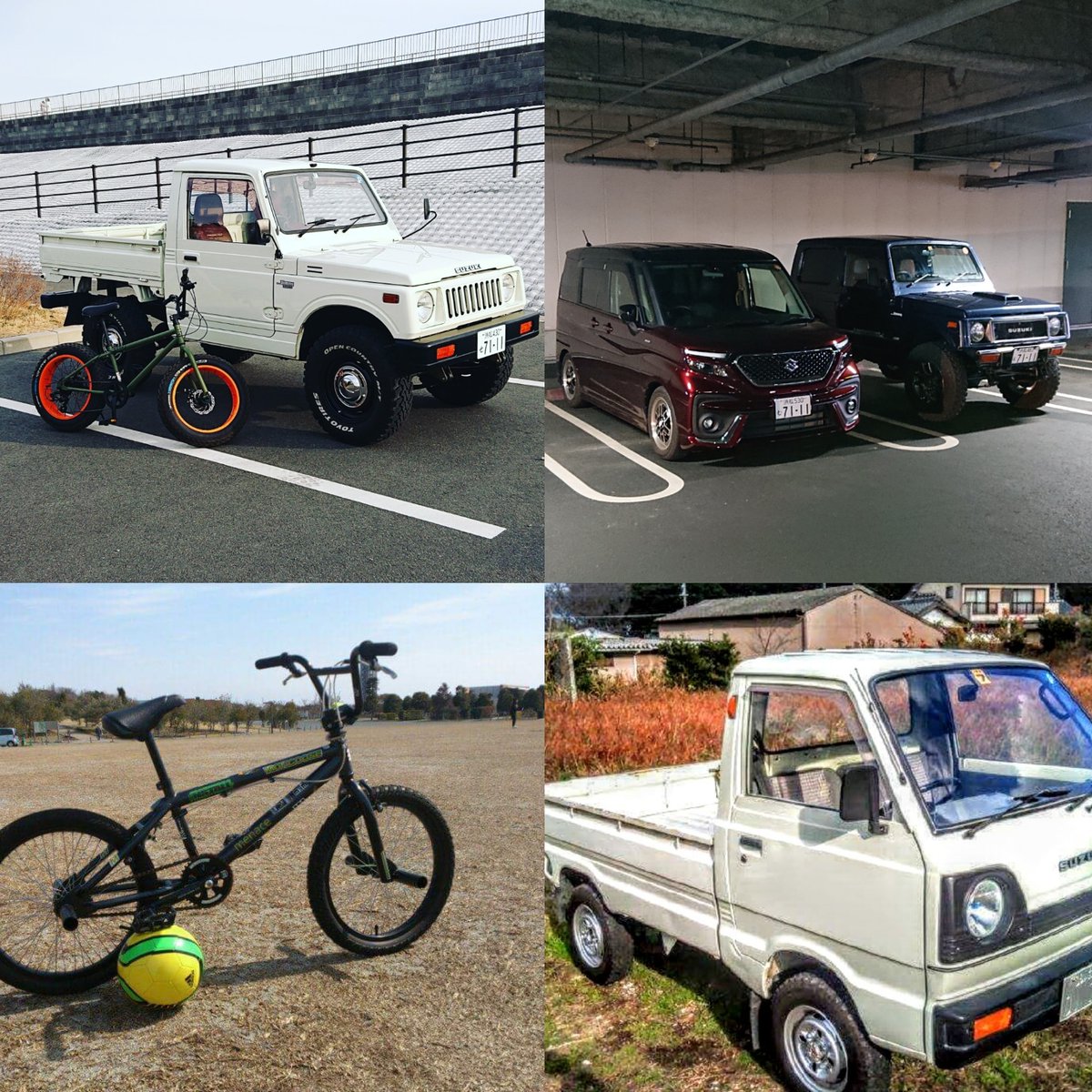 sakuradrive1980's tweet photo. 更新 うちの乗り物たち
#ジムニートラック #ジムニーピックアップ #ジムニー1000 #ジムニー1000ピックアップ #SJ40T #ブロンクス #ブロンクスファットバイク #ソリオバンディット #ma37s #ジムニー #ja11v #マングースBMX #キャリィトラック #st31 https://t.co/y5nZYSPFgm