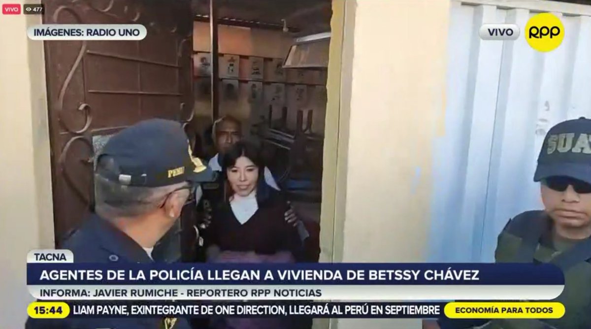 🔴 #EnVivo: Betssy Chávez es llevada por la Policía para cumplir prisión preventiva por 18 meses.

📻 ► 89.7 FM / 730 AM
📺 ► Movistar 10 - 710 HD
📲 ► rpp.pe/audio/en-vivo