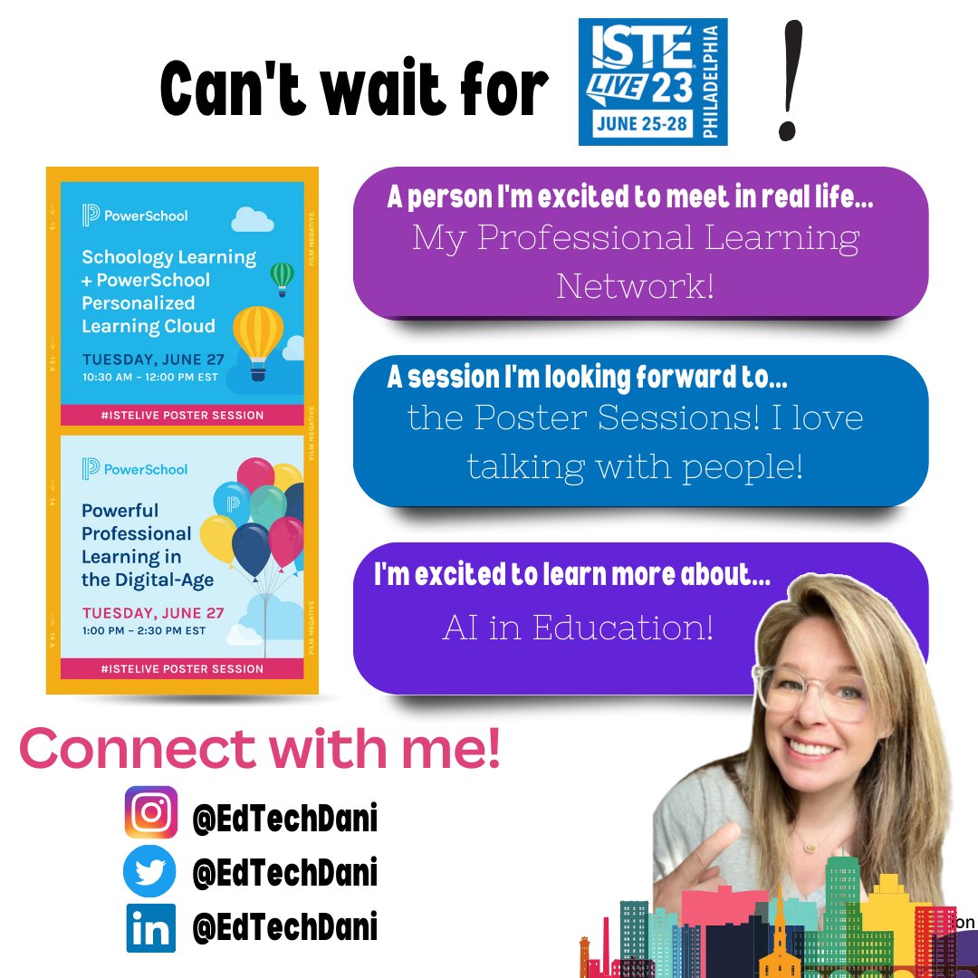 EdTechDani's tweet photo. Excited to join @MyPowerSchool in a few days at #ISTELive23 ! โ
#ReachNewHeights #CanvaEdu #ProvenPractices #ISTE #ISTELive
Thanks @canva for this template!
Template link:
๐ https://t.co/5RgShY4sK1... https://t.co/0xHnr2L8gb
