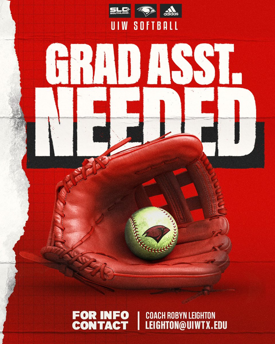 UIWSoftball's tweet photo. 🚨GRAD ASSISTANT NEEDED🚨

UIW Softball is looking for a Graduate Assistant for next season! Role would include help w/data analytics &amp; softball operations!

Pitching experience is a plus!

For more info, email leighton@uiwtx.edu

*Must be able to get into a UIW Master's program* https://t.co/HCSGTRW9Yf