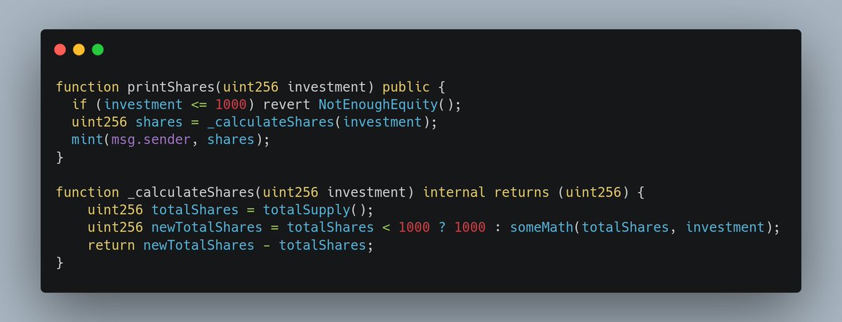 (1/6) ⚔️Solidity Attack Vector⚔️

Piece-wise functions

When calculating a piece-wise function, there is almost always a point of vulnerability.

Let's take a look at a similar example from my recent medium finding.

👇🧵