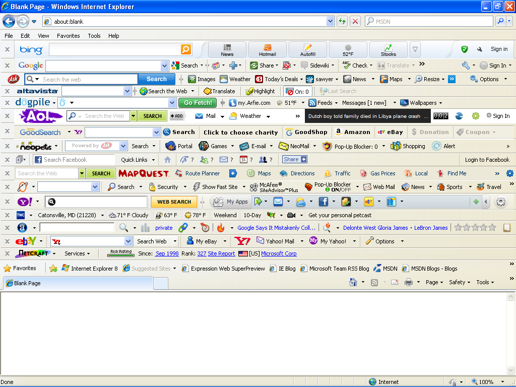 Internet Explorer 8 with 16 toolbars :-) 

#WebDesignHistory