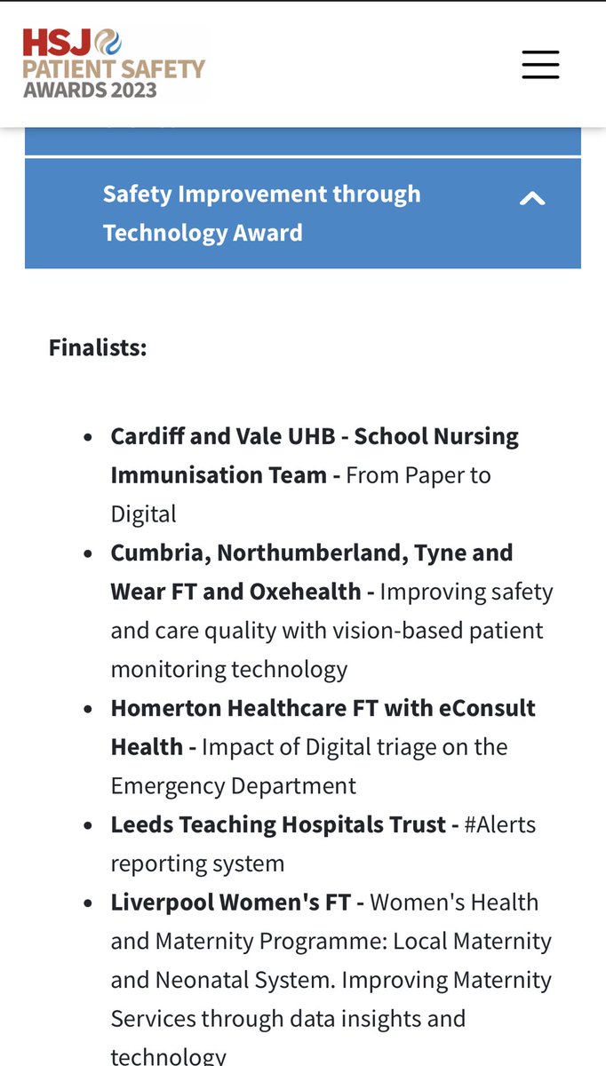 Congratulations ⁦@DebbyGould⁩ ⁦@Improvingme1⁩ ⁦@cath_mcclenn⁩ and C&M #LMNS team #maternitysafety #Cheshire #Merseyside harnessing the use of #digitaltechnology #HSJ awards