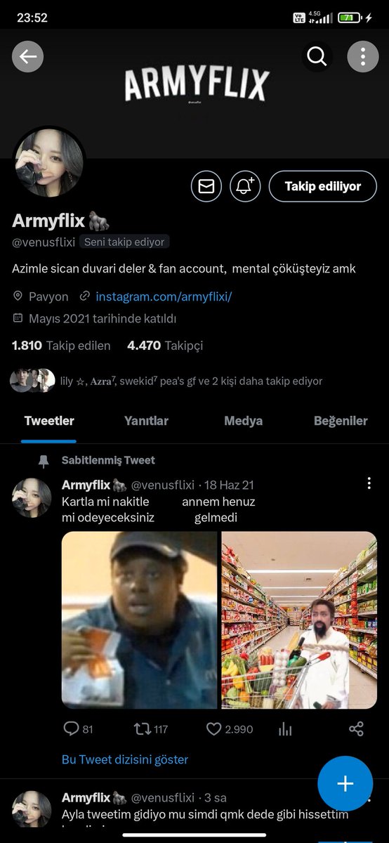 OHA AMK ASKIM YASIYO MUSUN SEN HATIRLAMAZSIN BENI DE BIO SABITLI TWT FALAN DA DURUYO CUS hatirlamasan da @azraxkth ben @venusflixi