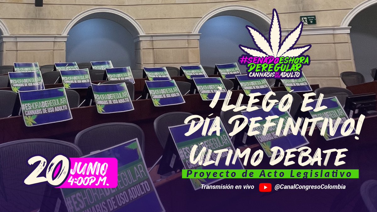 #SenadoEsHoraDeRegular HOY con su aprobación  esperamos darle al mundo la noticia de que Colombia dejará el camino de la prohibición por el de la regulación.

Llegar a último debate ha  sido duro, pero no desfallecemos. Seguimos con la fe intacta seguros que lo lograremos.