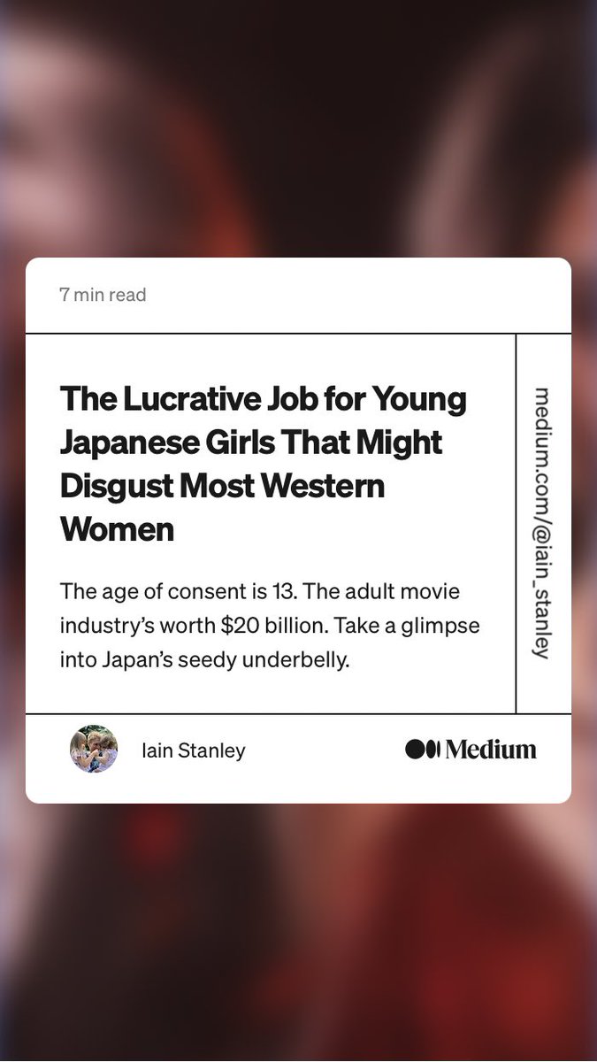 iain_stanley's tweet photo. “The Lucrative Job for Young Japanese Girls That Might Disgust Most Western Women” by Iain Stanley
https://t.co/Rv1fMvsE4k
#japan #travel #culture #writing https://t.co/2qBfTXWkzw