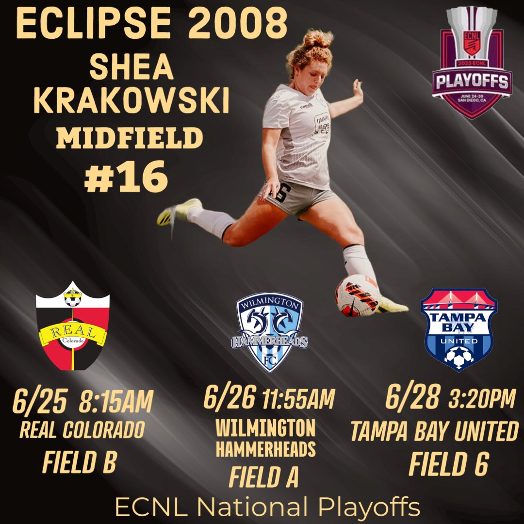 Can't wait for San Diego!
Looking forward to the great competition at <a href="/ECNLgirls/">ECNL Girls</a> National
Playoffs!! Let’s go!! 
<a href="/TopDrawerSoccer/">TopDrawerSoccer</a> 
<a href="/PrepSoccer/">Prep Soccer ⚽️</a> 
<a href="/TheSoccerWire/">SoccerWire</a> 
<a href="/ImYouthSoccer/">ECNL/GA/Recruiting/College Soccer</a> 
<a href="/EclipseSelectSC/">Eclipse Select SC</a>