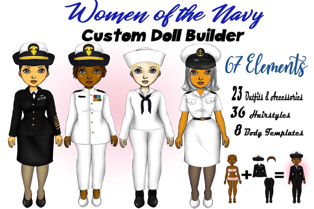 Women of the Navy Best Friends Sisterhood Custom Doll Portrait Builder Clipart Set by I365art 🌊 🚢 buff.ly/3yGbgcA