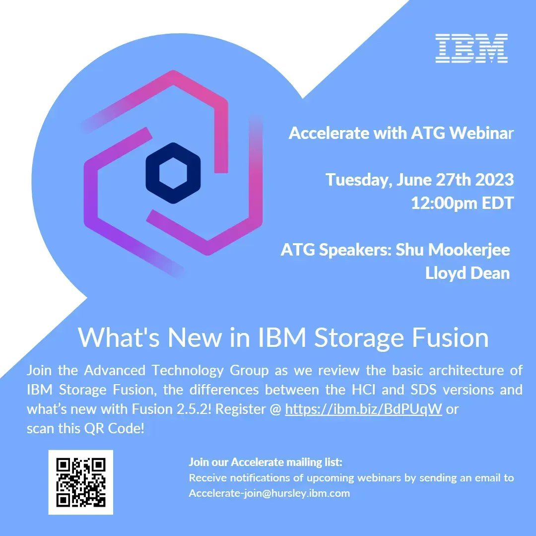 The journey to containerized environment, critical that data services evolve too. IBM Storage Fusion offers both container native/container ready storage services for agile application environment. Join ATG 6/27,  for architecture of Storage Fusion 2.5.2  buff.ly/3Xj3OyG