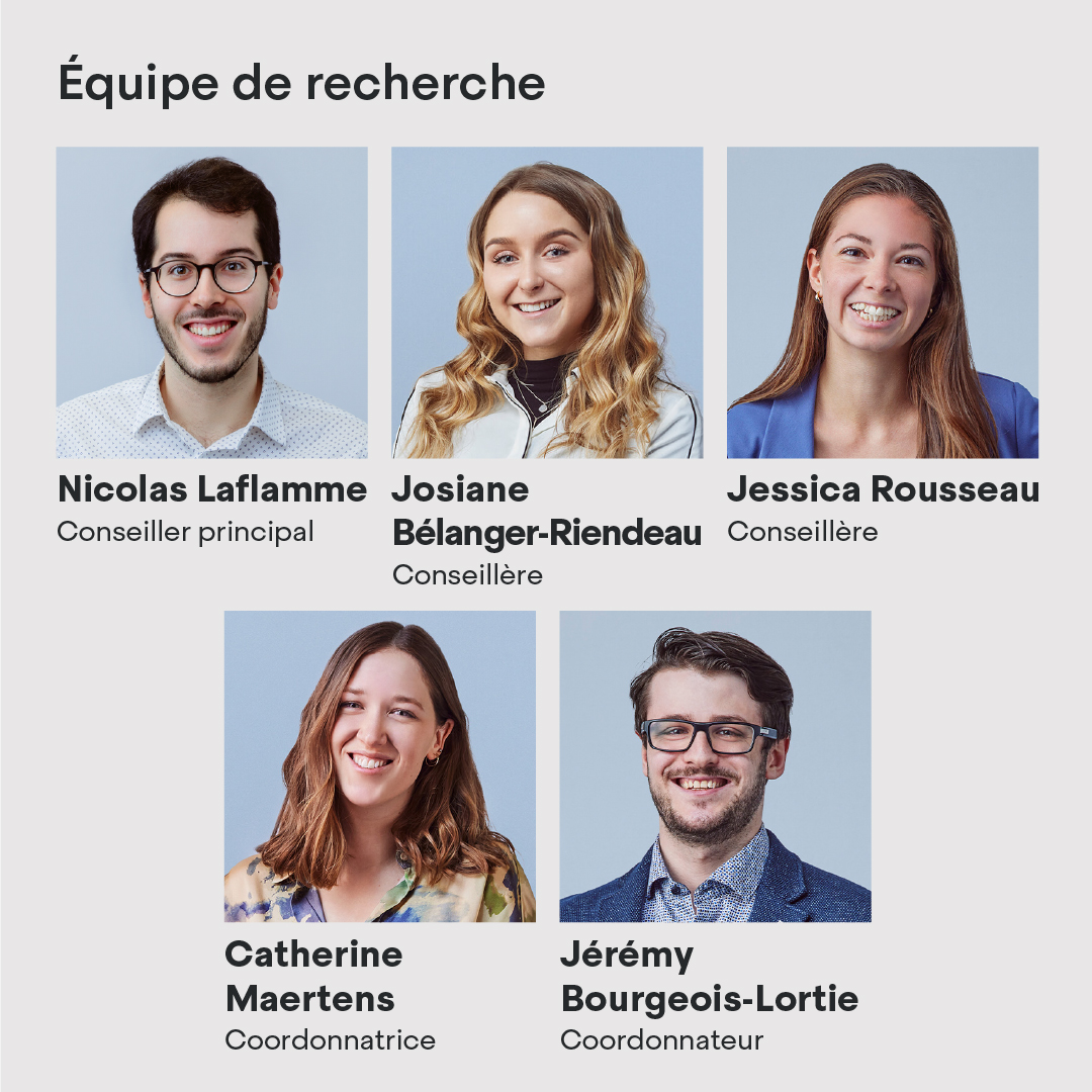 On célèbre les trois ans d'existence de notre équipe de recherche! Cette équipe est maintenant composée de 8 expert.e.s qui nous permettent de renforcer notre expertise en analyse qualitative, en sondage et en analyse de données quantitatives.

Voici les experts de cette équipe!