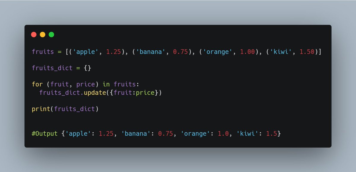 pythoncodestar's tweet image. Do you know there is dictionary comprehension in Python, which works just like list comprehension?
It helps create a dictionary with one line of code.

Take a look at these two code snippets. One uses traditional for loop and the other uses comprehension. Which one is easier?