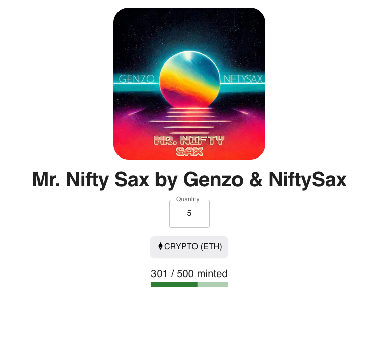 genzomusic's tweet photo. Big 💜 to everyone who's minted my collab with @NiftySax so far! Over 300 in 5 hrs! If you hold a mintpass, please don't forget to come claim yours before they're gone! You have till Friday ( when public sale starts if any left). https://t.co/GR4uKcK3jO https://t.co/hW11hDhlrO