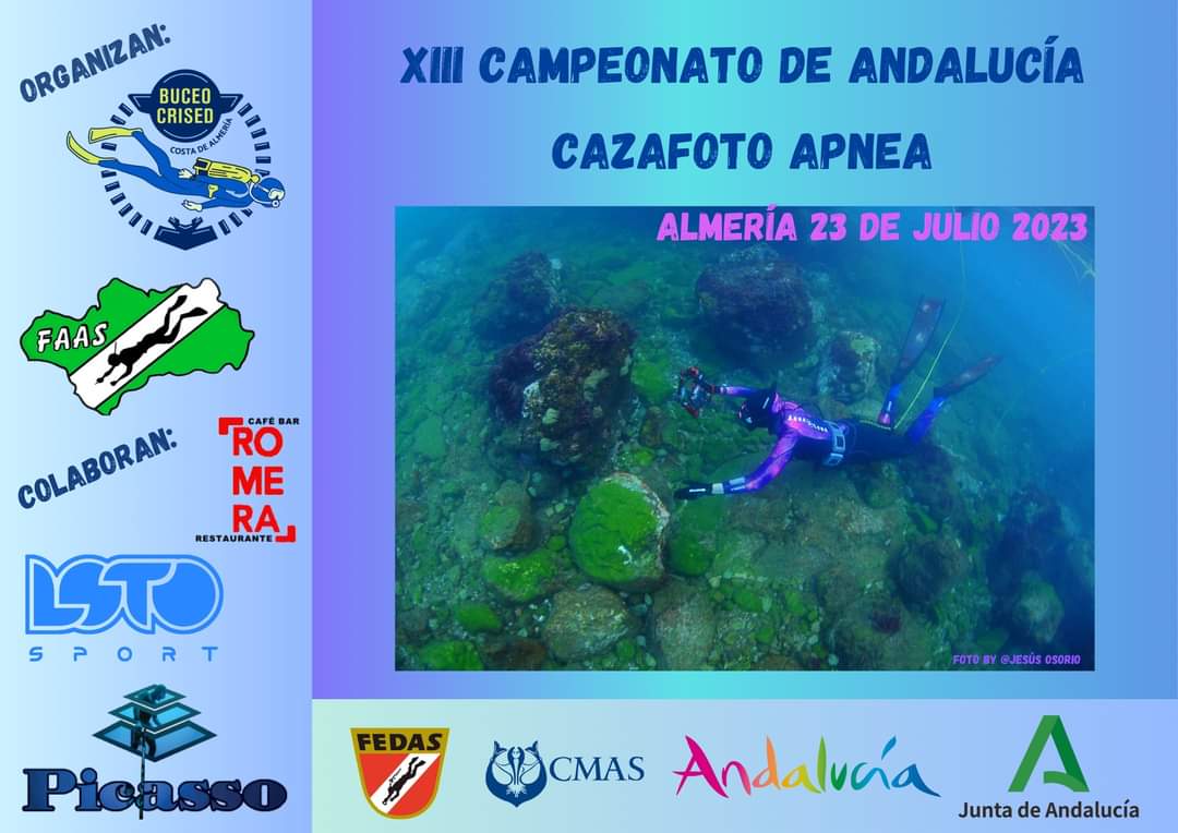 📸 🐠 🐟 XIII Campeonato de Andalucía de Cazafoto Apnea 
📍 Almería 
📆  23 de julio de 2023

#ActividadesSubacuaticas #Cazafoto #CazafotoApnea #Cazafotosub #CampeonatoDeAndalucia #FAAS #FEDAS #CMAS #CAFD #AndaluciaElLugarDelDeporte