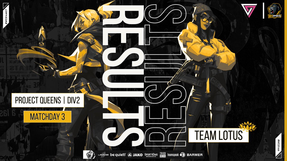 WeSports_Main's tweet photo. - Project Queens -
@projectvgg | #Valorant
Auch dieser Matchday konnte von unseren #WeSQueens erfolgreich abgeschlossen werden.
Mit einem 1:1 beenden wir das Match gegen @HIVEnbg #Valkyries.
#WeSGGWP
#WeSLotus
@misfitvlr
@maaisxd
@JMBass26
@ailyua
@shen_vlr
#LotusP0WER https://t.co/LHeIWWWSgK