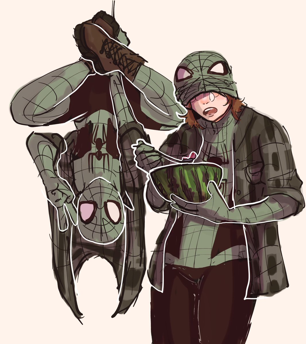 pochannabel's tweet photo. in honor of me going to watch spiderman today (istg if it gets sold out again) here is all the spidersona wips I've done :D 
ft. @Beepb009 @zeeskeit5 https://t.co/eqBJnqNh0x