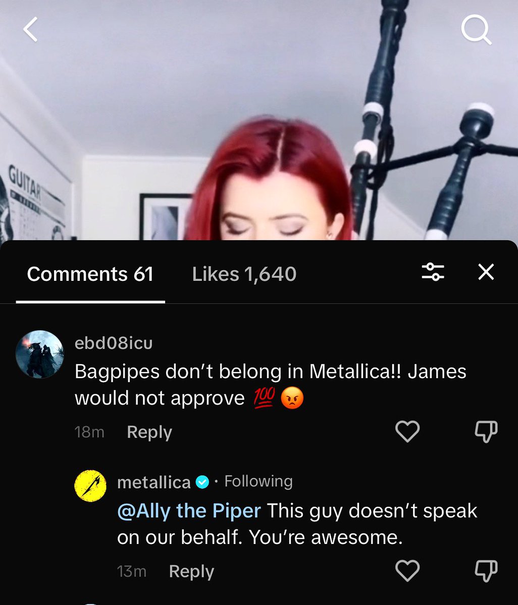 When @Metallica defends you on your own post 🤘🏼💕 

#bagpipes #bagpiper #metal #metallica